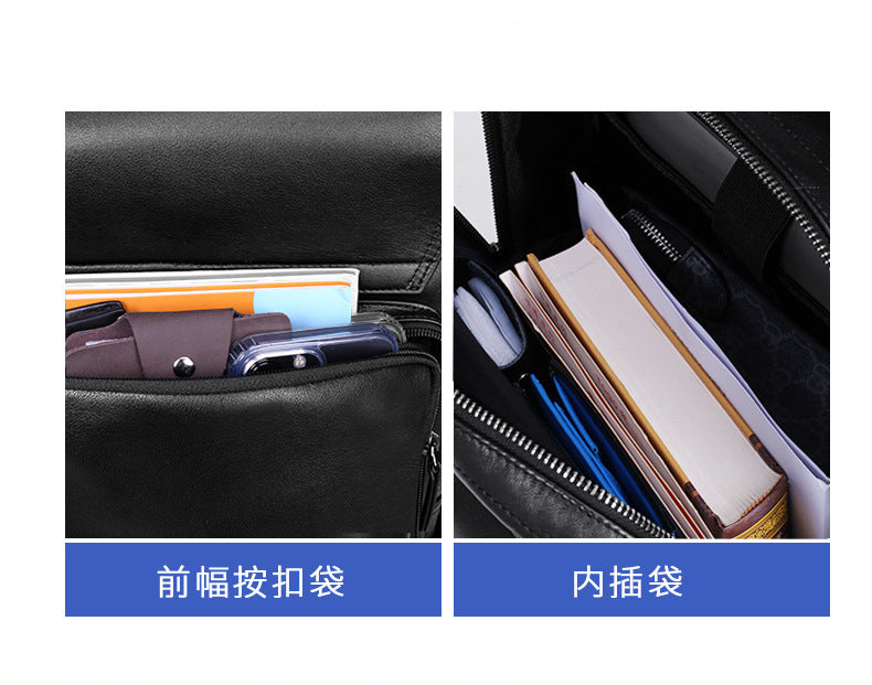 Men's backpack, genuine cowhide leather, casual business, travel fashion, waterproof, large capacity, double shoulder backpack