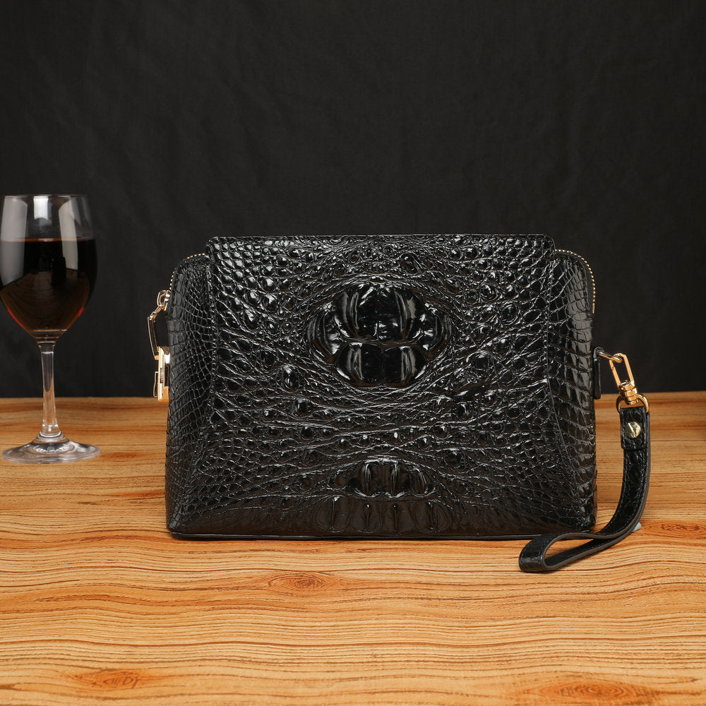 Crocodile Skin Genuine Leather Handbag Security Lock Business Casual Outdoor Conference Men's Bag