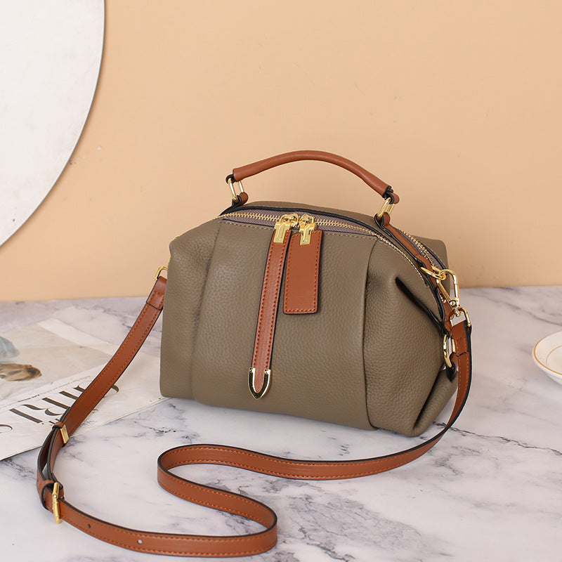 Cowhide crossbody genuine leather ladies bag large capacity one shoulder Boston ladies handbag