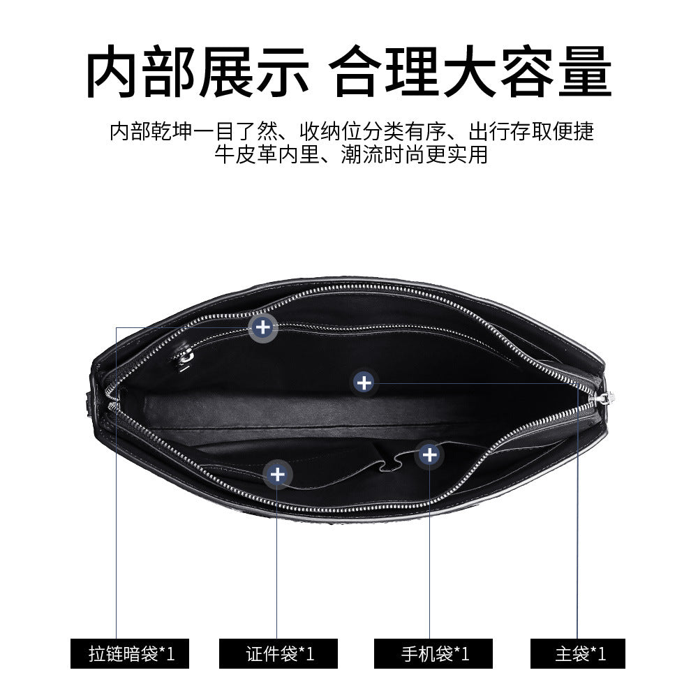 Siamese crocodile bone skin men's briefcase handbag anti-theft security lock genuine leather luxury business bag handbag
