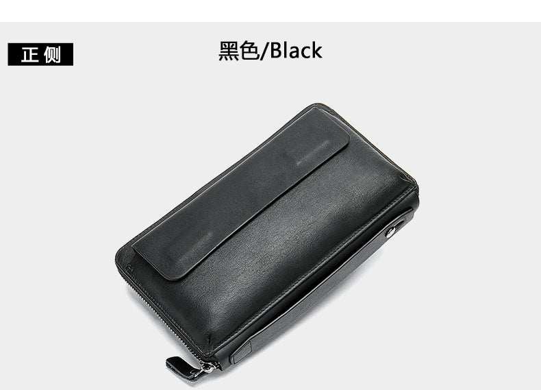 Men's long wallet card holder RFID anti-theft brush cowhide genuine leather zipper men's wallet