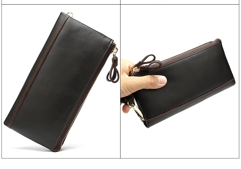 Men's long wallet made of genuine cowhide leather OL commuting large capacity zipper clutch bag