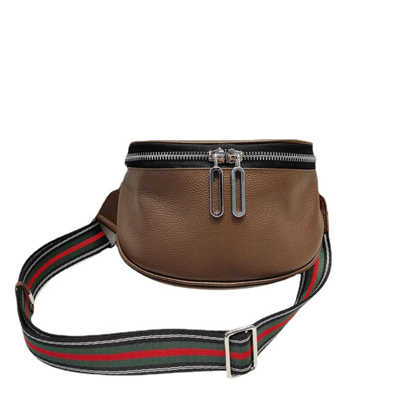 Zipper Genuine Leather Women Bag Trend Fashionable Body Bag Cowhide Women Bag Soft Side Shoulder Bag