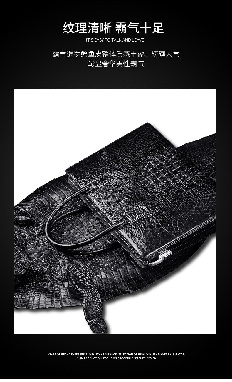 Siamese crocodile bone skin men's briefcase handbag anti-theft security lock genuine leather luxury business bag handbag