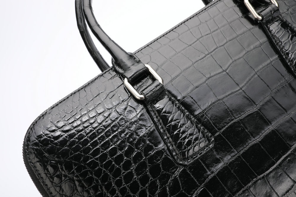Siamese Crocodile Belly Skin Briefcase Genuine Leather Men's Bag Double Zipper Handbag File Bag Men's Business Bag Handbag