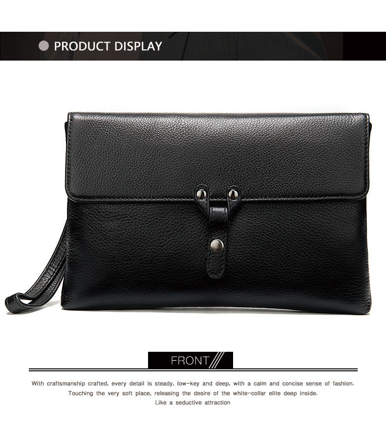 Men's Clutch Bag Cowskin Business Large Capacity Handbag for Men