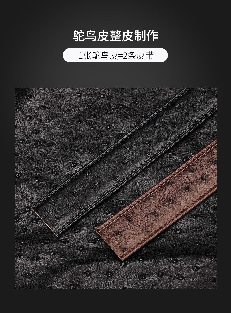 Width 3.8cm Ostrich Skin Genuine Leather Men's Belt Casual Plate Buckle Needle Buckle Men Belt No Buckle