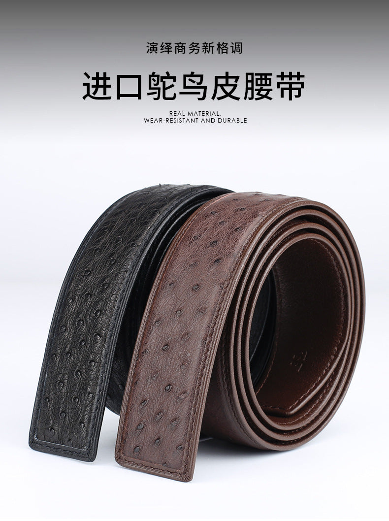 Width 3.8cm Ostrich Skin Genuine Leather Men's Belt Casual Plate Buckle Needle Buckle Men Belt No Buckle