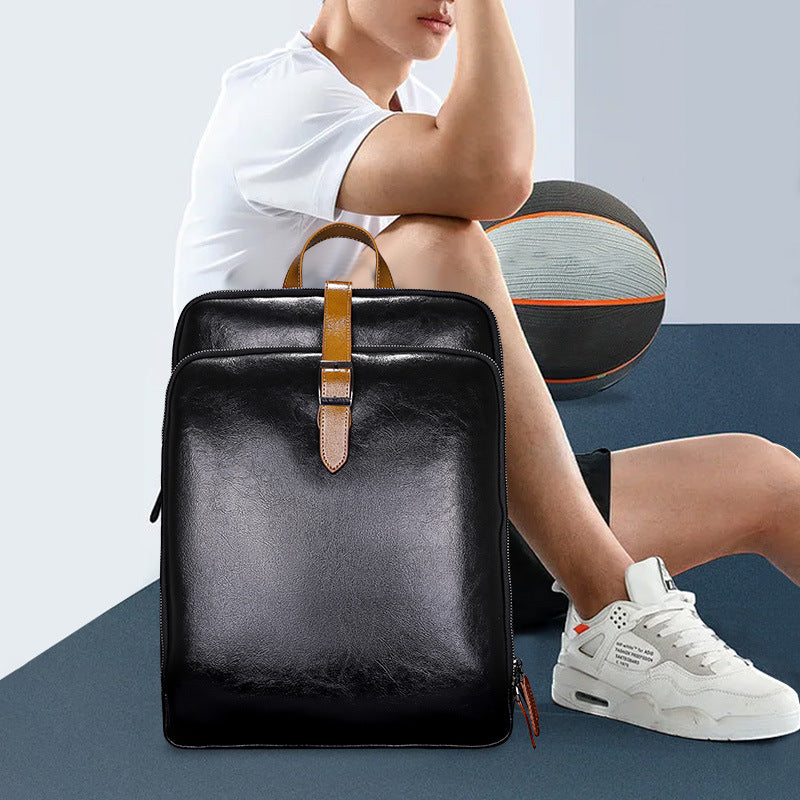 Men's backpack, cowhide, genuine leather, business casual, laptop double shoulder backpack, student bag, men's travel backpack
