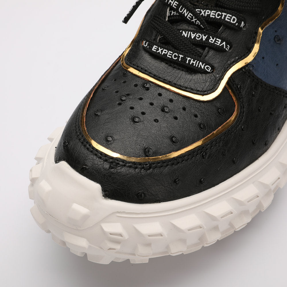 Ostrich skin genuine leather men's shoes tire sole tank shoes fashion casual anti-slip men's shoes