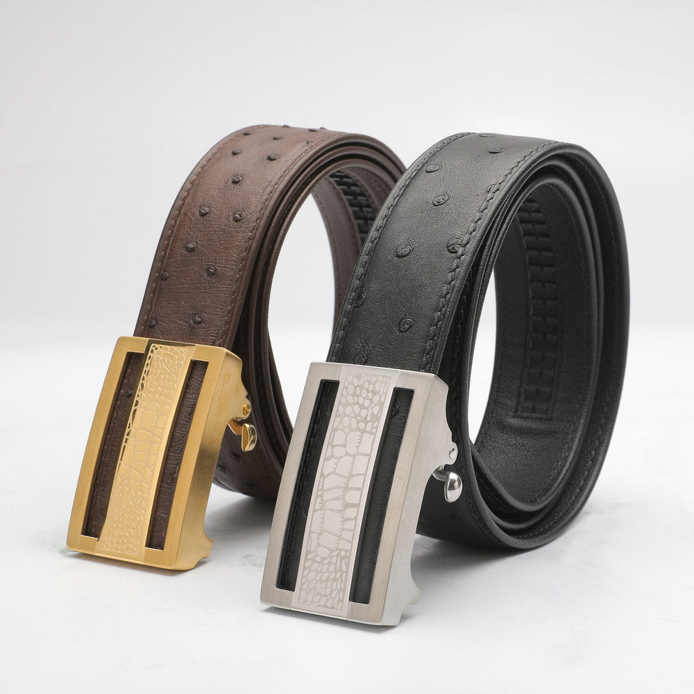 Ostrich leather genuine leather men's belt automatic buckle casual width 3.4cm men belt gift present