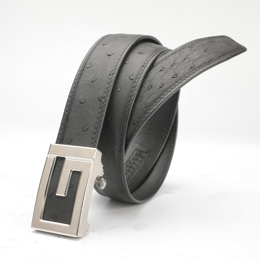 Ostrich Skin Genuine Leather Men's Belt Automatic Buckle Stainless Steel Buckle Width 3.4cm Fashion Belt for Men