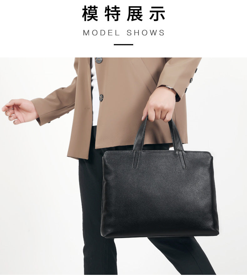 Men's handbag genuine cowhide leather business casual large capacity briefcase handbag