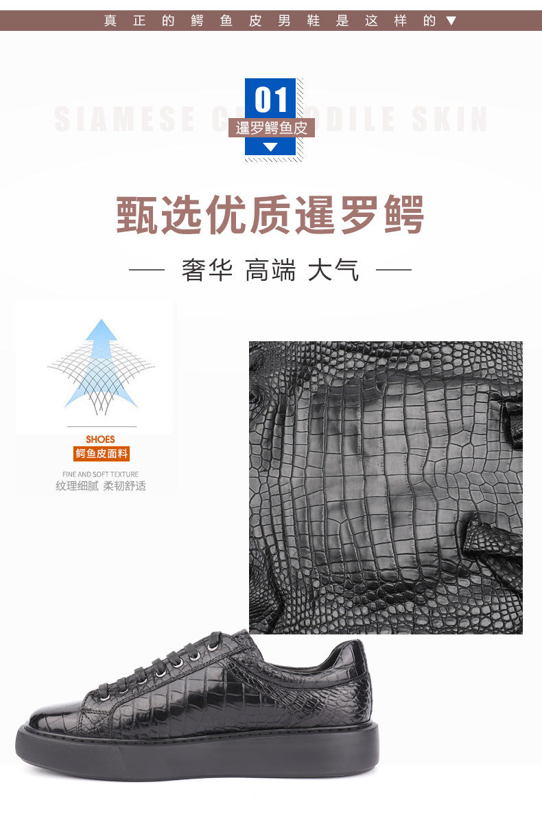 Crocodile Skin Genuine Leather Men's Sneakers Sports Casual Athletic Shoes Simple Fashion Wear-resistant Men's Shoes