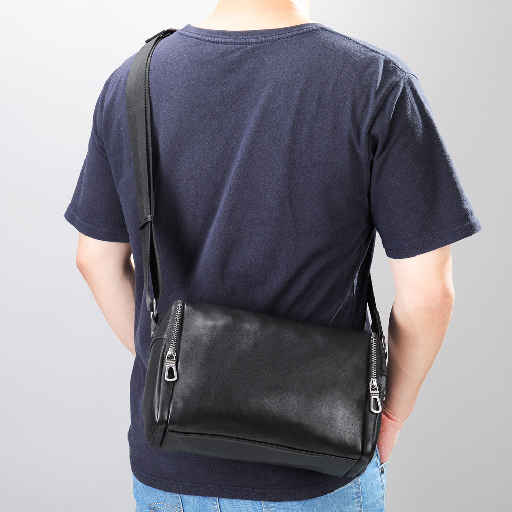 Men's shoulder bag Genuine cowhide leather cylindrical fashion casual large capacity crossbody bag for men