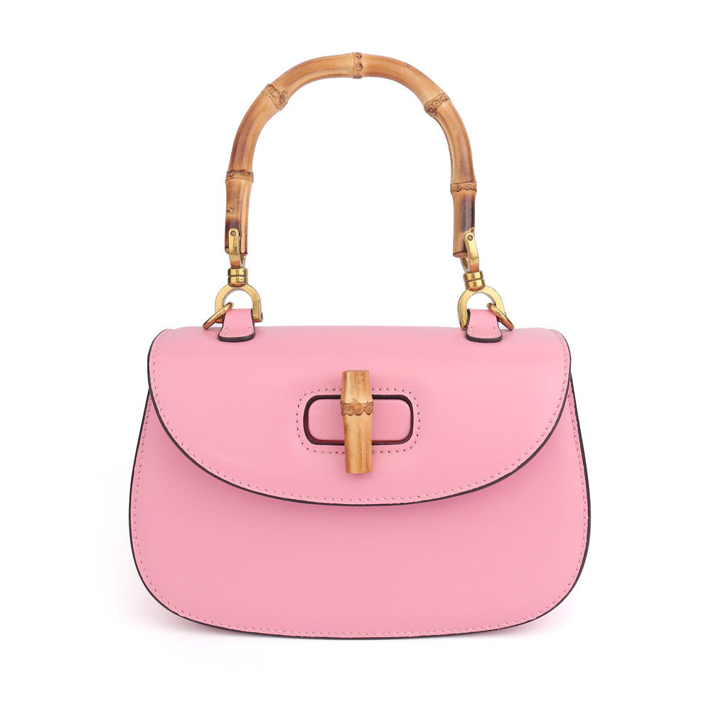 Women's Bag Bamboo Bush Bag Cowhide Retro Saddle Bag 2way Bag Trend Shoulder Shoulder Bag Leather Tote Bag