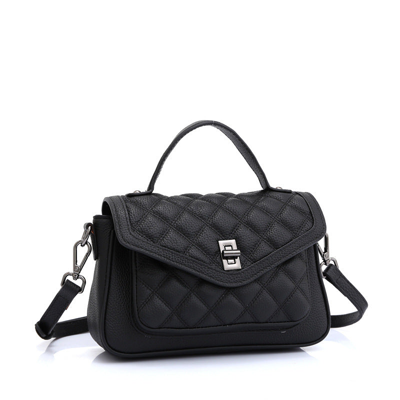 Small square bag French temperament rhombus lattice handbags shoulder bag cowhide women bag
