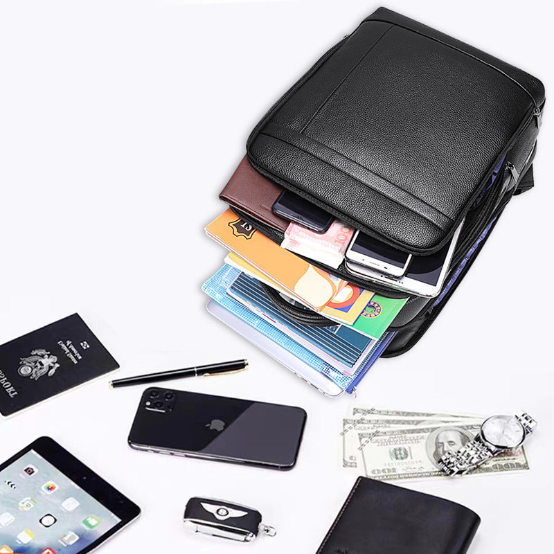 Men's backpack, cowhide, genuine leather, business fingerprint lock, large capacity school bag, computer bag