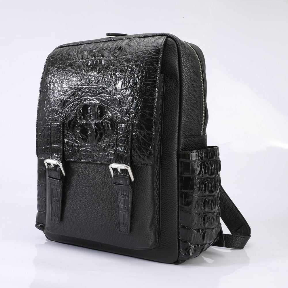Crocodile bone skin and cowhide genuine leather men's backpack high quality business commuting casual outdoor travel computer bag