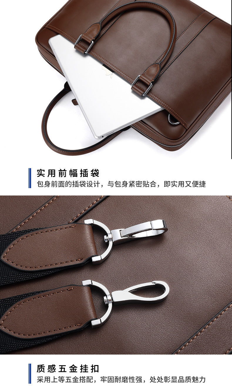 Men's briefcase business genuine cowhide leather casual simple crossbody shoulder bag handbag