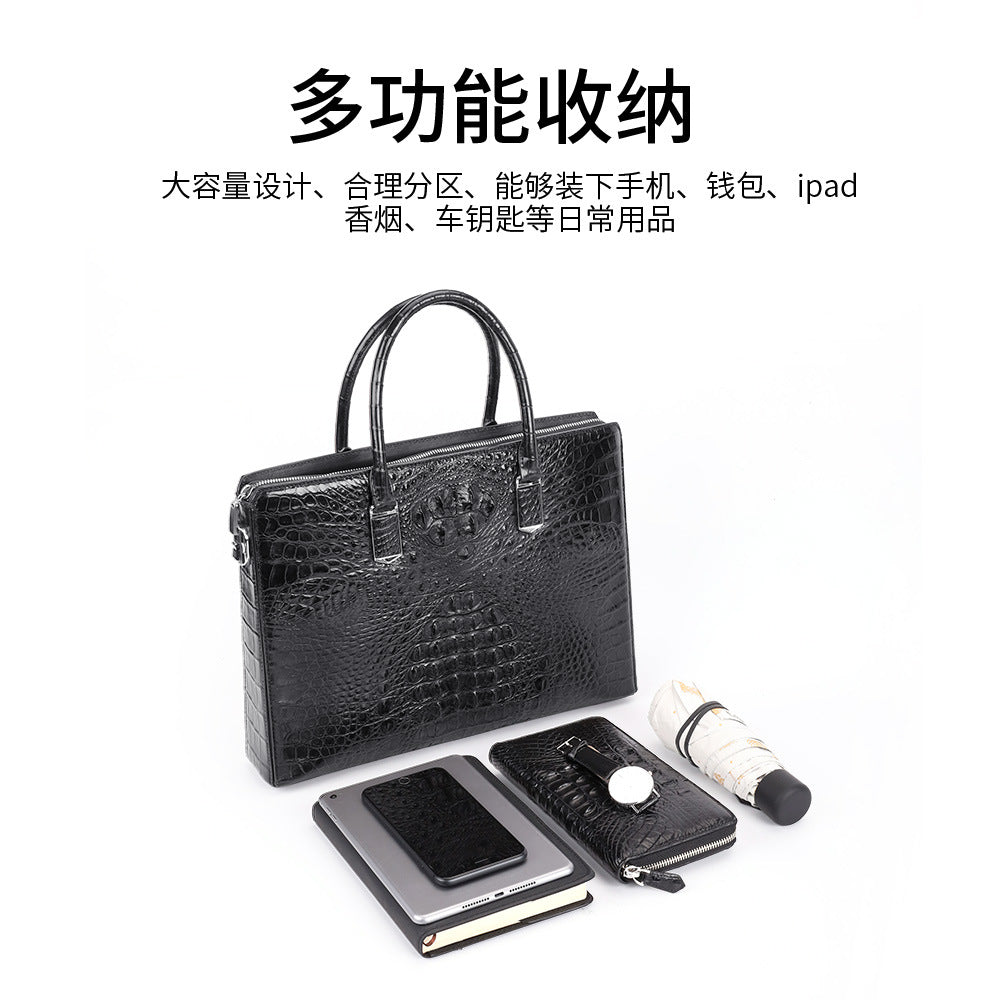 Siamese crocodile bone skin men's briefcase handbag anti-theft security lock genuine leather luxury business bag handbag