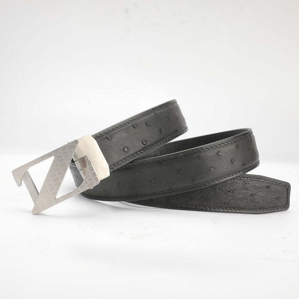 New Ostrich Skin Men's Belt Genuine Leather Automatic Buckle Casual Business Width 3.4cm Men's Belt
