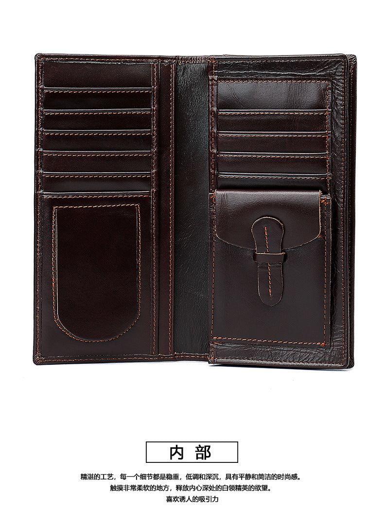 Men's long wallet, genuine cowhide leather, coin purse, card holder, business wallet for men