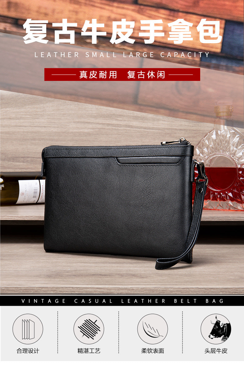 Men's Clutch Bag Cowhide Genuine Leather Korean Fashion Business Men's Wrist Bag