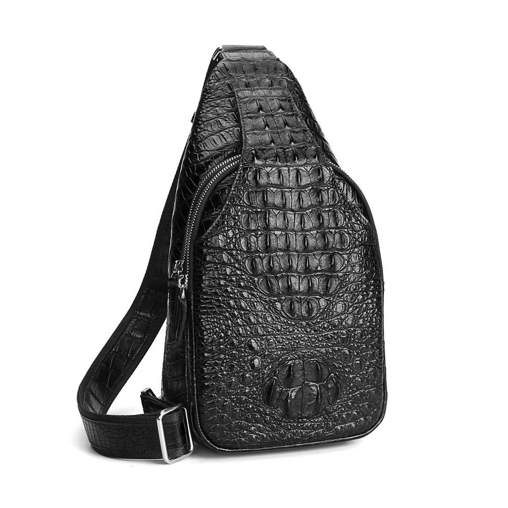 Men's Bust Bag Crocodile Skin Genuine Leather Large Capacity Outdoor Sports Backpack Casual Fashion Waist Pouch