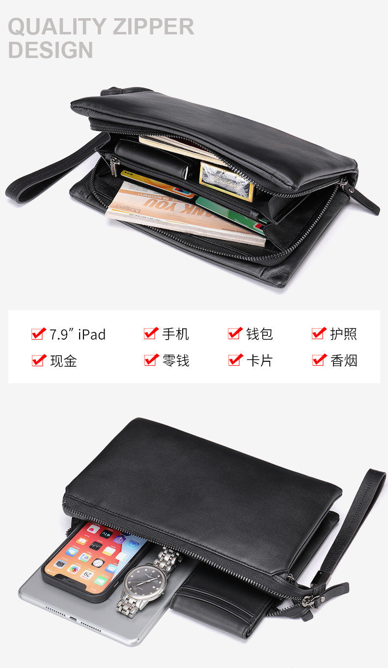 Men's clutch bag Genuine cowhide leather large capacity business casual men's handbag