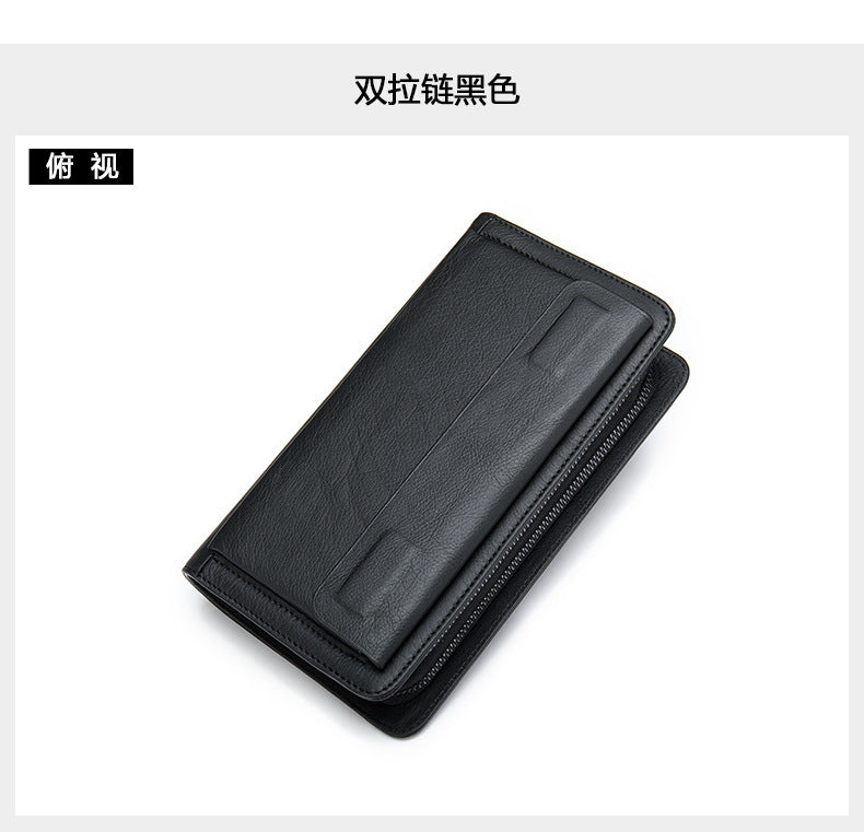 Men's Clutch Bag Genuine Cowhide Leather Wallet Card Holder Business Large Capacity Long Wallet Men's Handbag