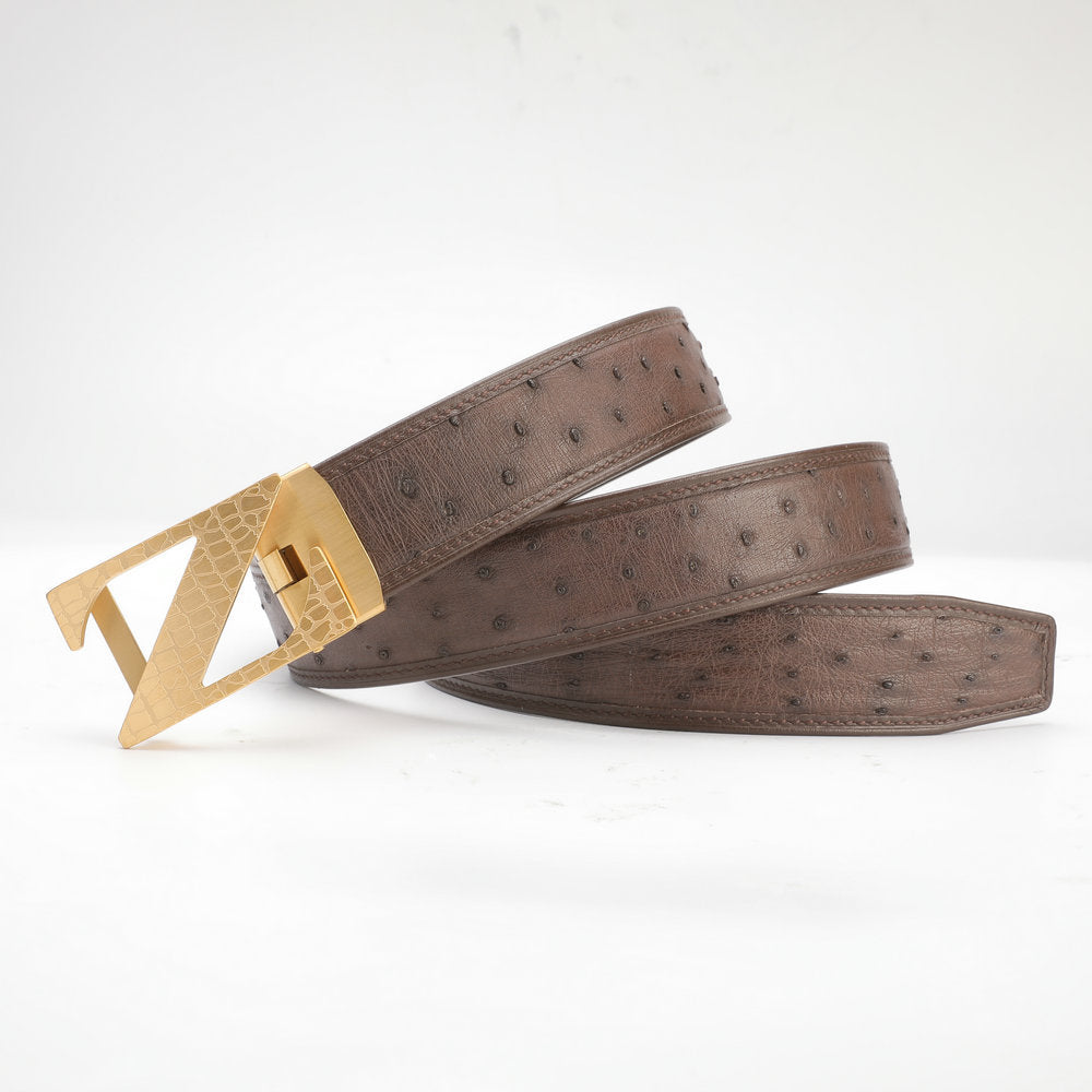 New Ostrich Skin Men's Belt Genuine Leather Automatic Buckle Casual Business Width 3.4cm Men's Belt