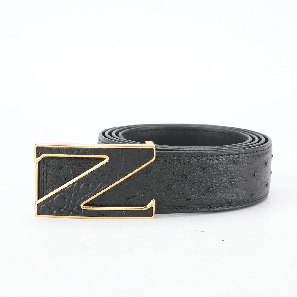 Ostrich skin genuine leather men's belt fashion business casual smooth buckle men belt
