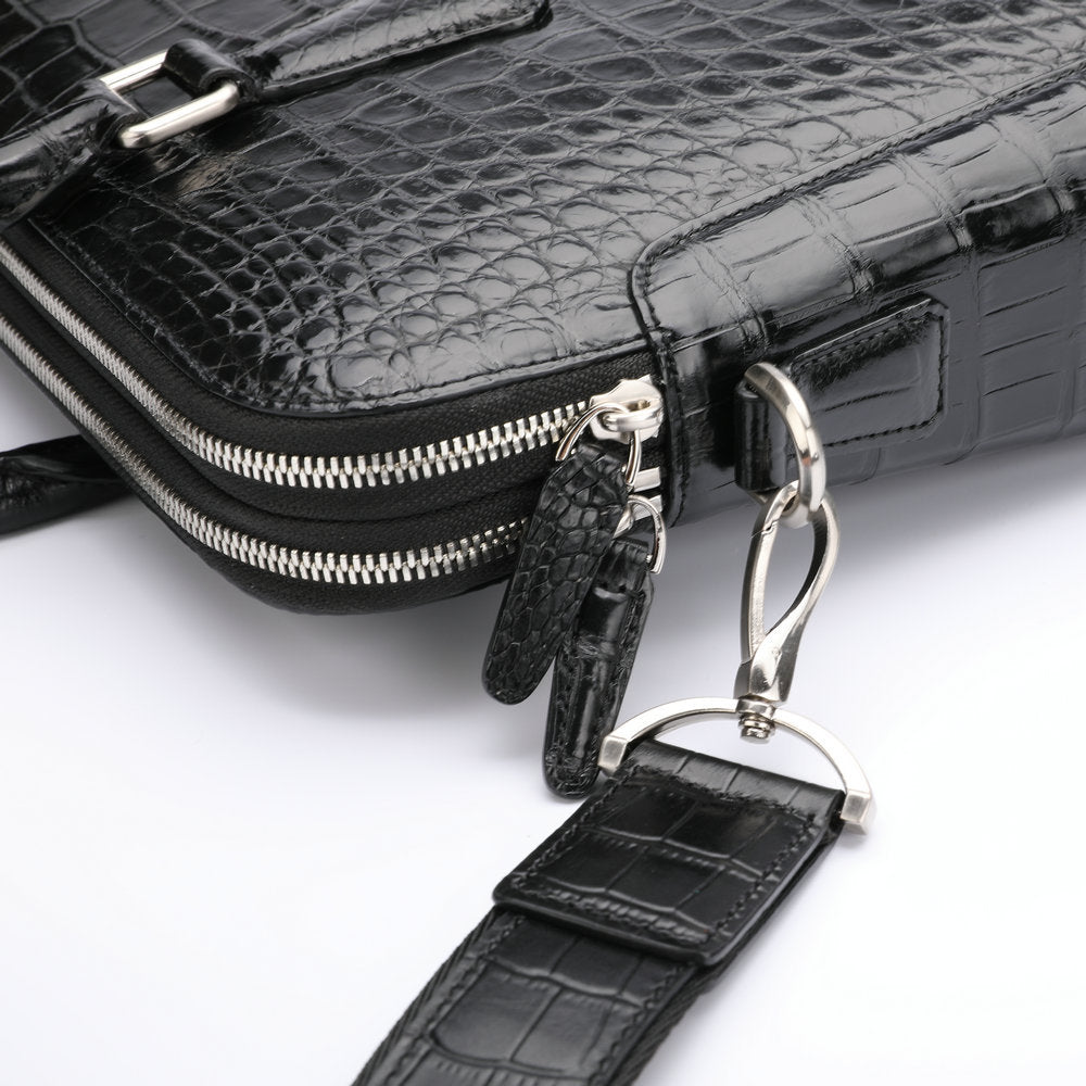Siamese Crocodile Belly Skin Briefcase Genuine Leather Men's Bag Double Zipper Handbag File Bag Men's Business Bag Handbag