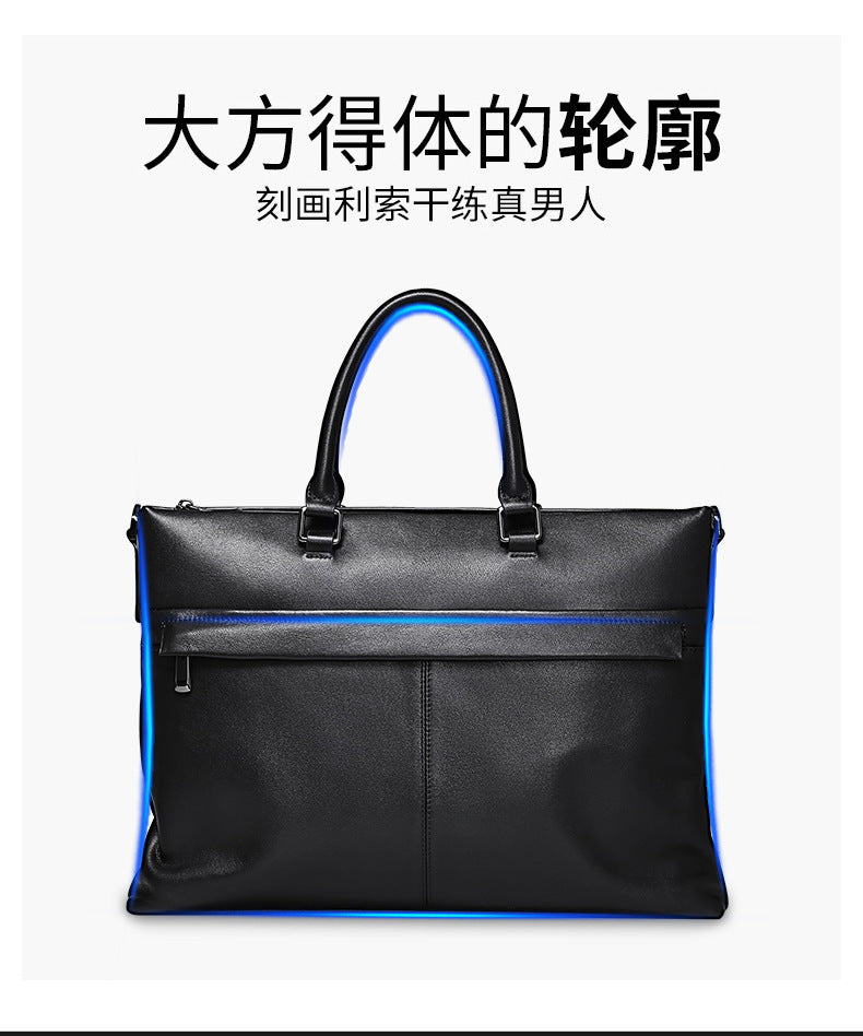 Men's Handbag Genuine Cowhide Leather Computer Bag Business Large Capacity Briefcase Crossbody Bag