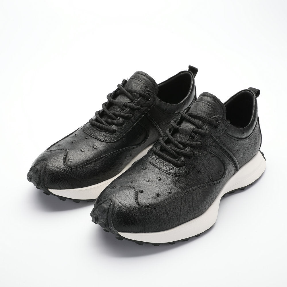 Ostrich skin men's shoes genuine leather sports casual sneakers thick sole wear-resistant breathable men's shoes