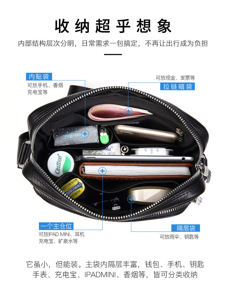 Men's shoulder bag, multi-functional, practical, genuine cowhide leather, business crossbody bag