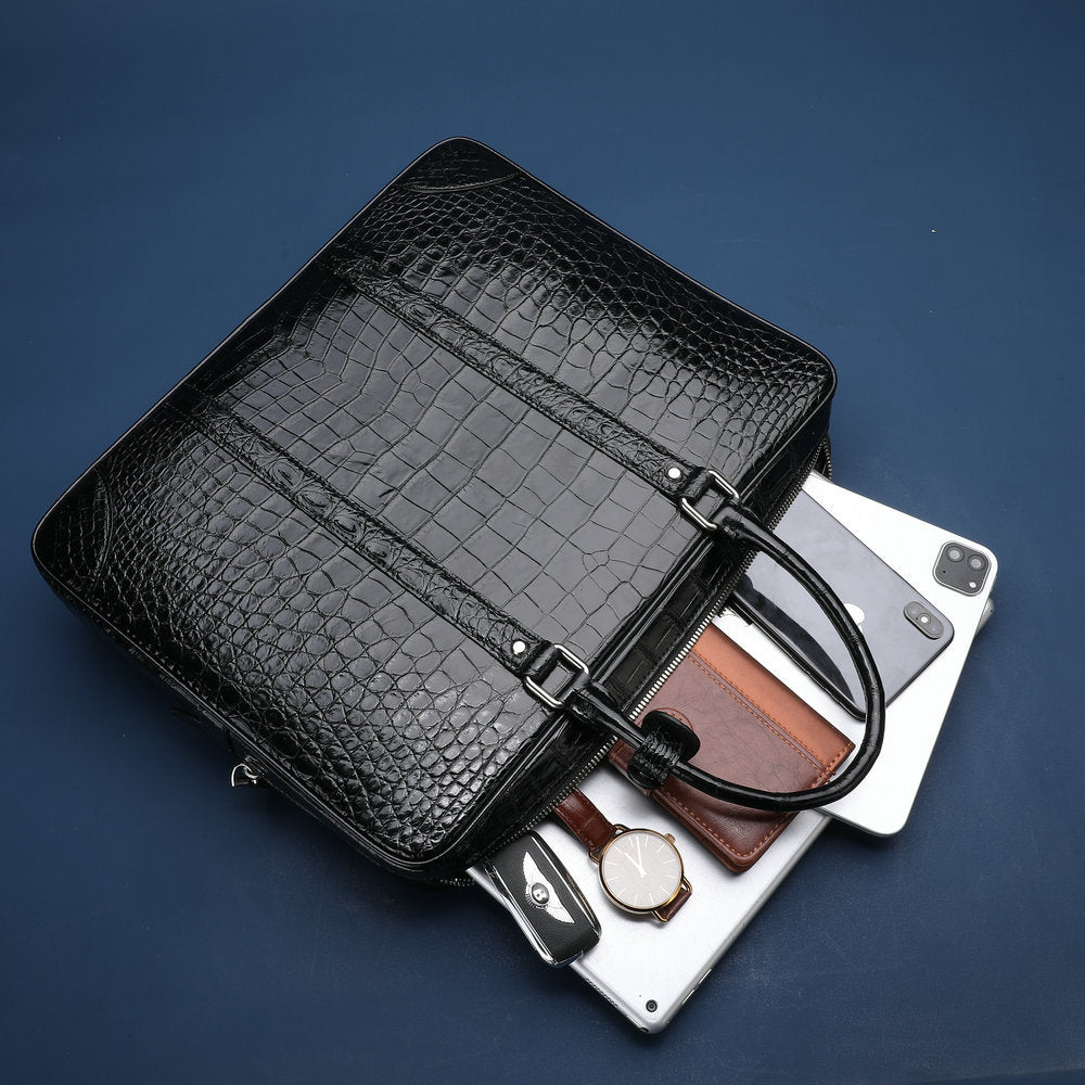Siamese Crocodile Belly Skin Genuine Leather Men's Briefcase High Quality Men's Office Bag Business Bag File Bag Handbag