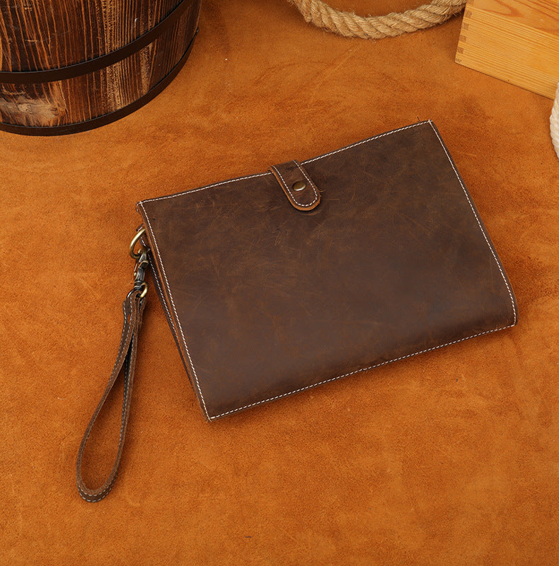Men's Wallet Genuine Cowhide Leather Retro Crossbody Shoulder Bag Multifunctional Large Capacity Clutch Bag Men's Wallet