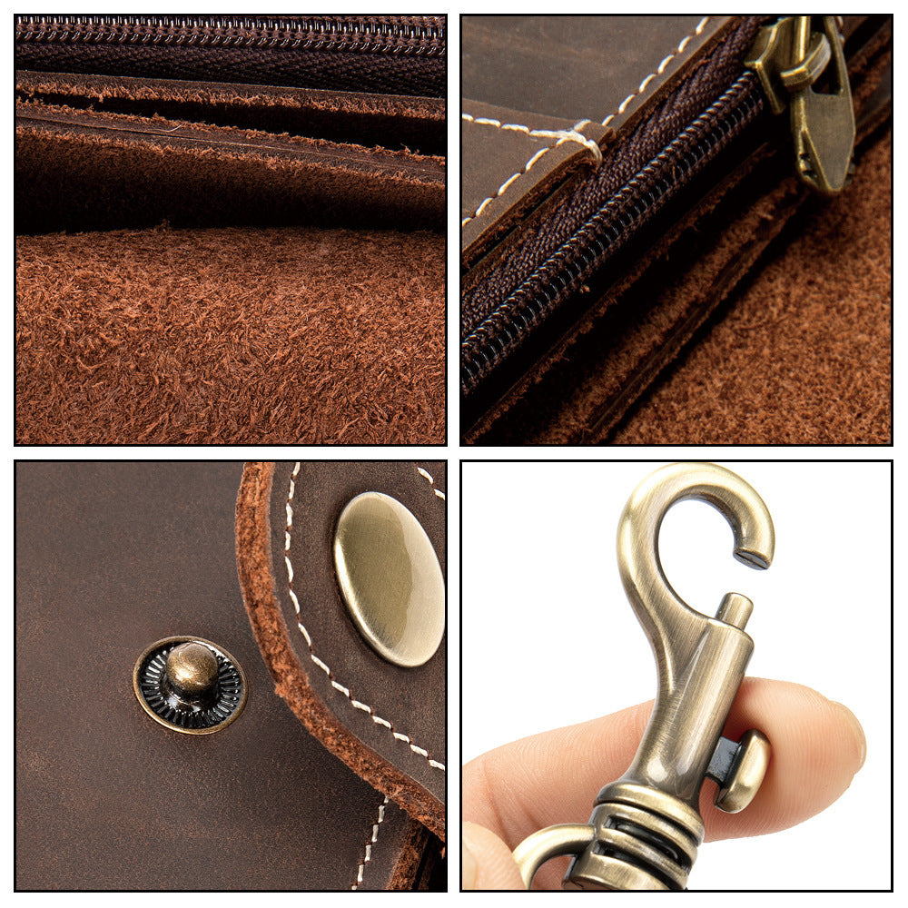 Men's long wallet cowhide genuine leather chain anti-theft clutch bag men's wallet