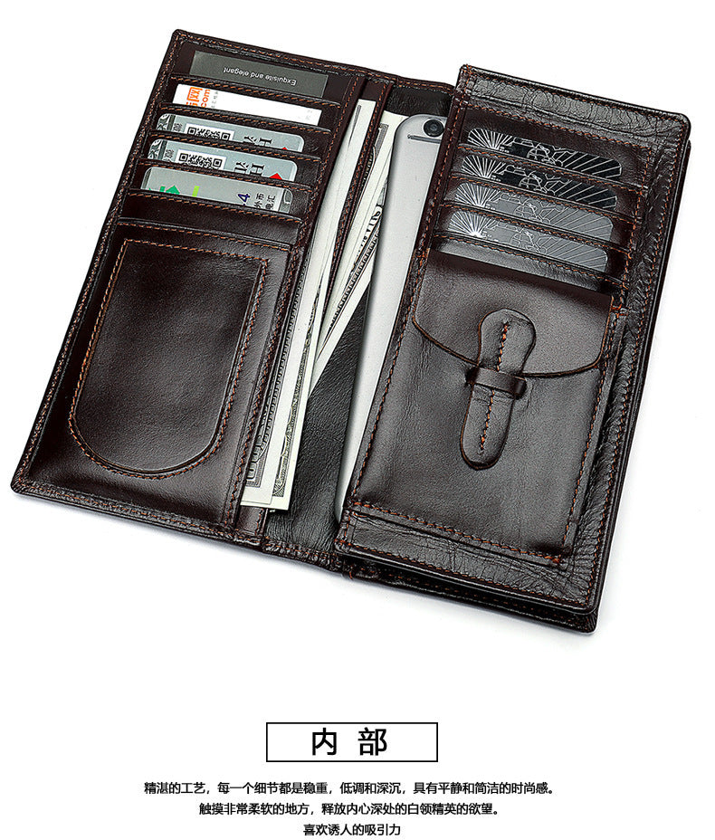 Men's long wallet, genuine cowhide leather, coin purse, card holder, business wallet for men