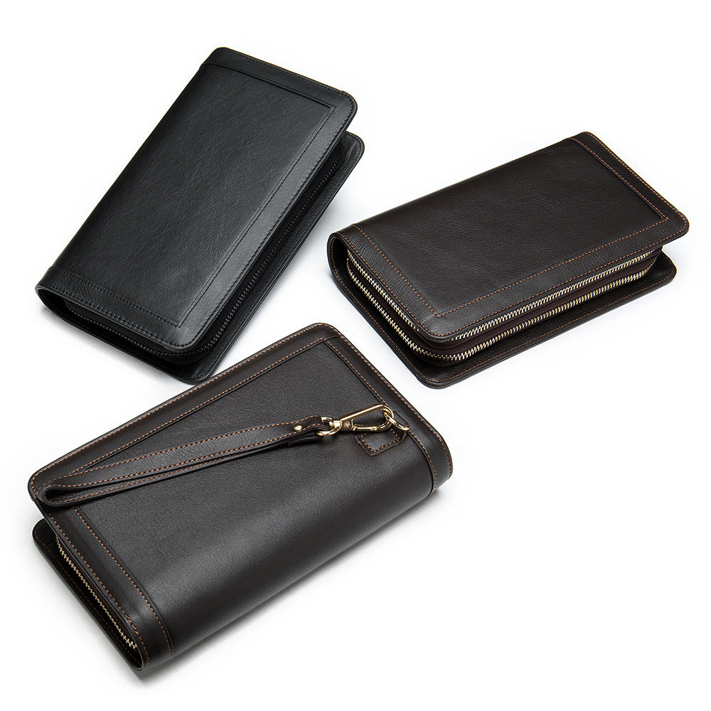 Men's long wallet genuine cowhide leather clutch bag business multifunctional zipper men's wallet