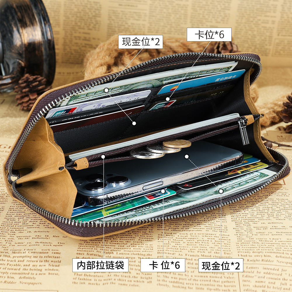 Men's long wallet wrist bag made of genuine cowhide leather high quality clutch bag men's wallet