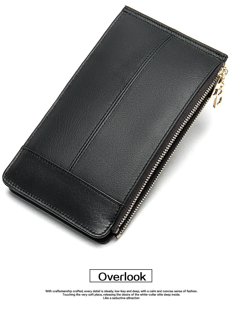 Men's long wallet made of genuine cowhide leather large capacity clutch bag Korean fashion unique zipper men's wallet