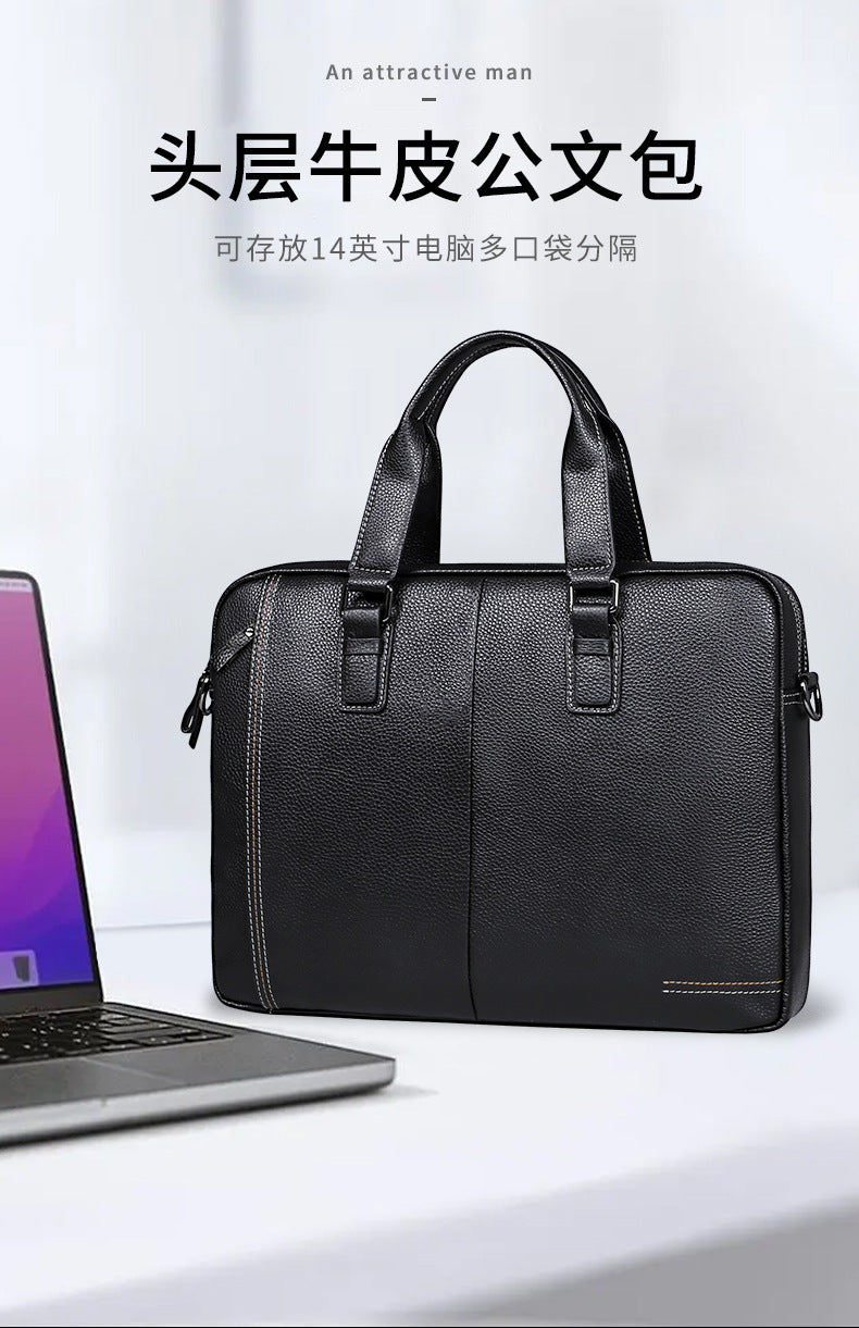 Men's handbag Genuine leather cowhide computer bag Business large capacity briefcase Men's handbag