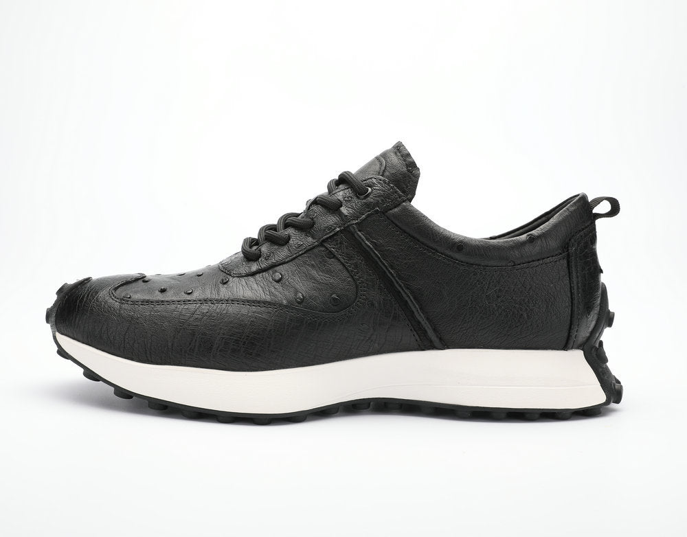 Ostrich skin men's shoes genuine leather sports casual sneakers thick sole wear-resistant breathable men's shoes