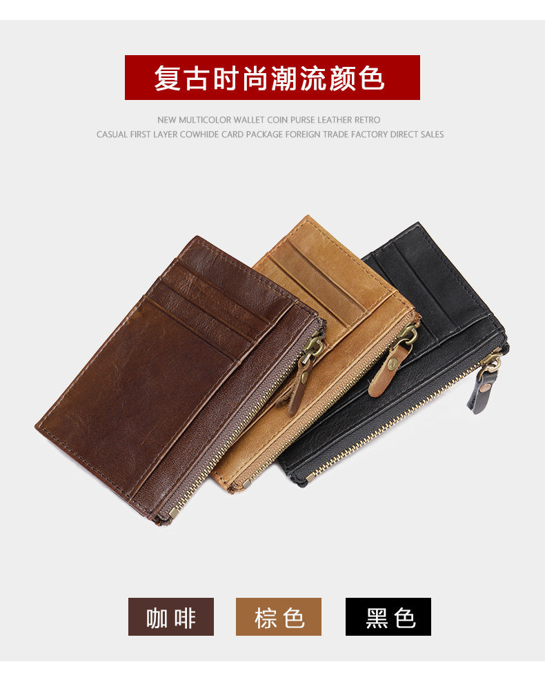 Men's wallet made of genuine cowhide leather, portable coin purse, anti-theft brush, card bag for men