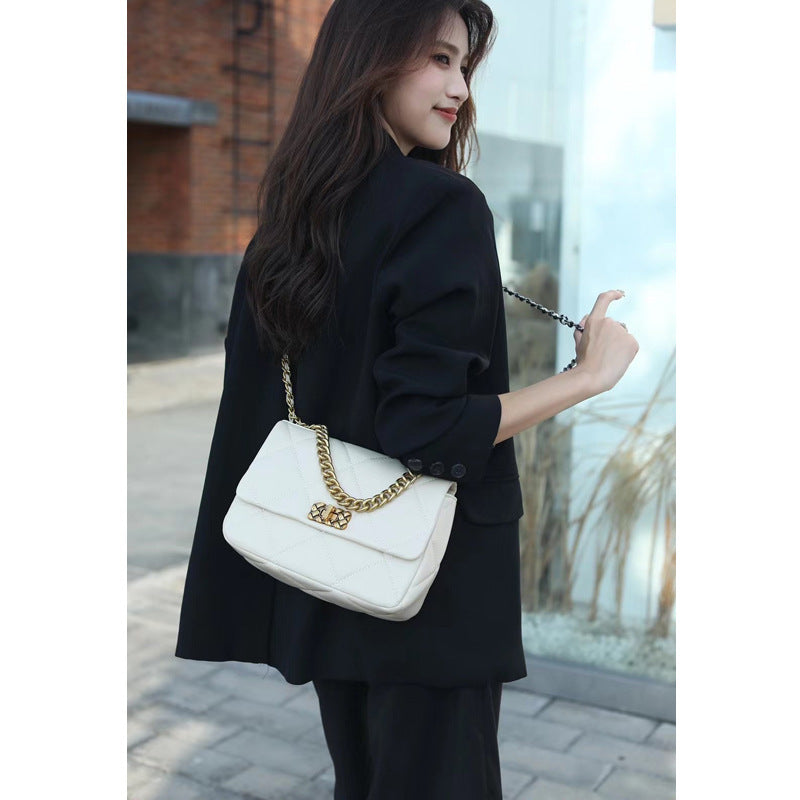 Ladies Genuine Leather Shoulder Bag Chain Bag Wandering Bag Check Crossbody Bag Fashion Trend