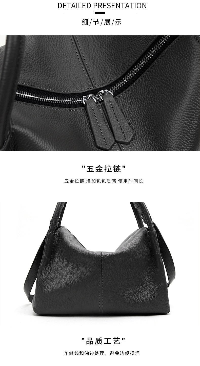 Ladies tote bag genuine leather bag large capacity simple commuter bag zipper handbag crossbody bag