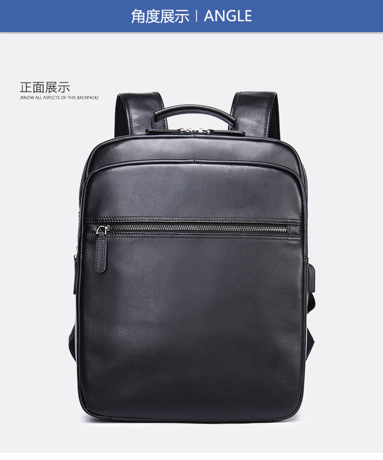 Men's backpack genuine cowhide leather business large capacity off-road travel computer bag